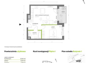 Rzut - Mieszkanie na sprzedaż 2 pokoje o powierzchni 47,5 m² - numer 1.01.M16 w Morska Vita