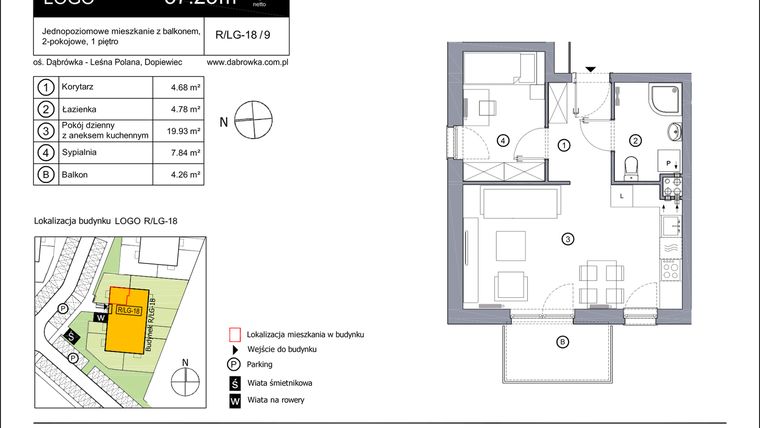 Rzut - Mieszkanie na sprzedaż 2 pokoje o powierzchni 37,23 m² - numer R_LG-18_9 w os. Dąbrówka – Leśna Polana