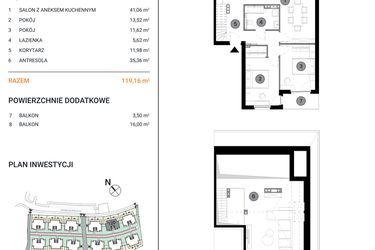 Rzut - Mieszkanie na sprzedaż 3 pokoje o powierzchni 119,16 m² - numer 12D.6 w Wille Miejskie Lekcyjna