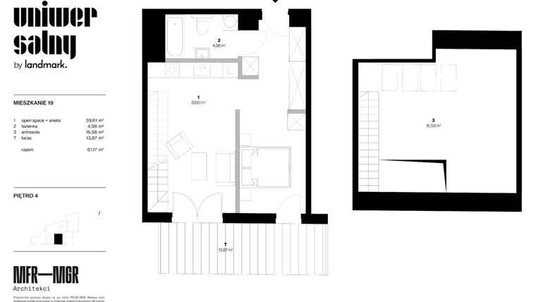 Rzut - Mieszkanie na sprzedaż 3 pokoje o powierzchni 61,17 m² - numer 19 w Dom Uniwersalny