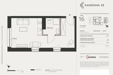 Rzut - Mieszkanie na sprzedaż 1 pokój o powierzchni 31,01 m² - numer 4.16 w Kamienna 28 - apartamenty inwestycyjne