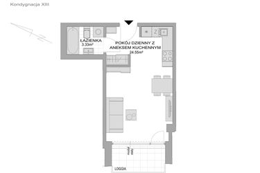 Rzut - Mieszkanie na sprzedaż 1 pokój o powierzchni 28,55 m² - numer CP/R7/136 w Centralpark