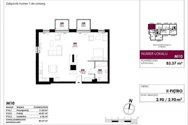 Rzut - Mieszkanie na sprzedaż 4 pokoje o powierzchni 83,37 m² - numer M10 w Słowackiego 78