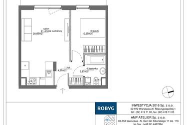 Rzut - Mieszkanie na sprzedaż 2 pokoje o powierzchni 39,03 m² - numer RM/1B/J/0/5 w Rytm Mokotowa - etap 1B