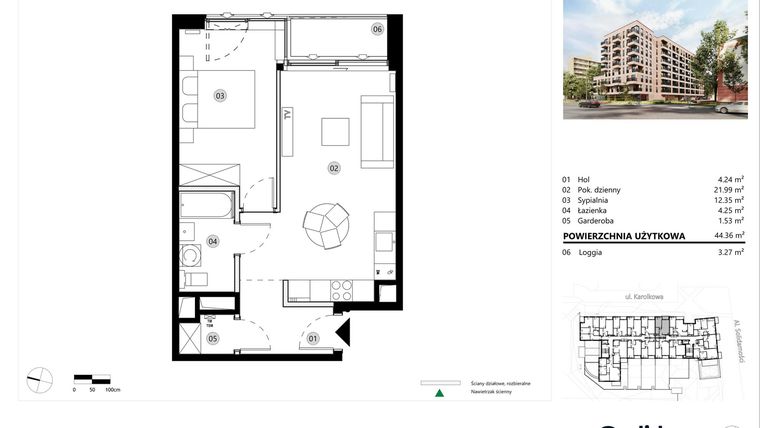 Rzut - Mieszkanie na sprzedaż 2 pokoje o powierzchni 44,36 m² - numer A.04.L.26 w ReVola