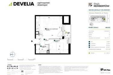 Rzut - Mieszkanie na sprzedaż 2 pokoje o powierzchni 37,51 m² - numer AB0305 w Stacja Rembertów