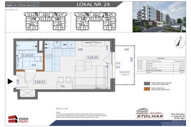 Rzut - Mieszkanie na sprzedaż 1 pokój o powierzchni 27,15 m² - numer 24 w Osiedle Zycha