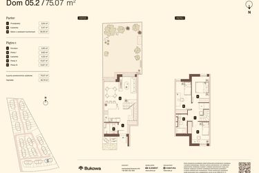 Rzut - Mieszkanie na sprzedaż 4 pokoje o powierzchni 75,07 m² - numer 05.2 w Bukowa