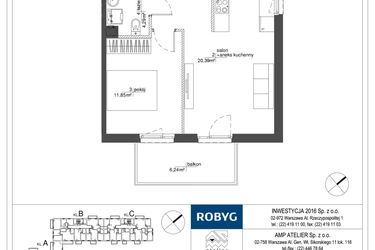 Rzut - Mieszkanie na sprzedaż 2 pokoje o powierzchni 42,25 m² - numer RM/2A/A/4/2 w Rytm Mokotowa - etap 2A