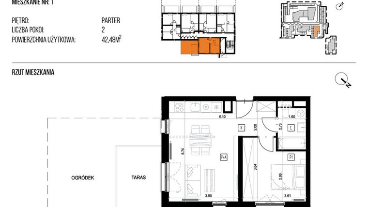 Rzut - Mieszkanie na sprzedaż 2 pokoje o powierzchni 42,48 m² - numer 22I/01 w NATURAMA II