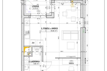 Rzut - Mieszkanie na sprzedaż 1 pokój o powierzchni 46,18 m² - numer B22 w Nowe Centrum Południowe etap IV