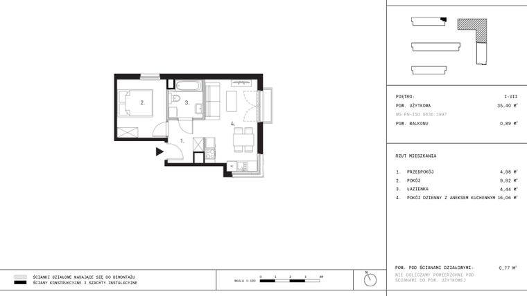 Rzut - Mieszkanie na sprzedaż 2 pokoje o powierzchni 35,34 m² - numer A9.5 w Wynalazek 3A