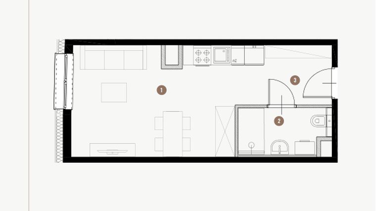 Rzut - Mieszkanie na sprzedaż 1 pokój o powierzchni 26,61 m² - numer I.4.9 w Tuwima Apartments