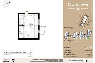 Rzut - Mieszkanie na sprzedaż 1 pokój o powierzchni 44,34 m² - numer C38 w Dworcowa 28