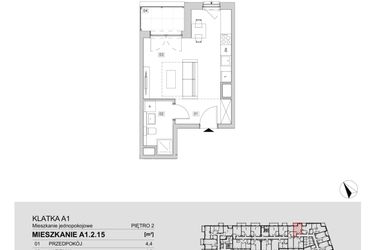 Rzut - Mieszkanie na sprzedaż 1 pokój o powierzchni 28,8 m² - numer A1.2.15 w ATAL Floriana