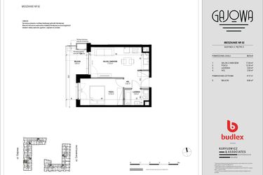 Rzut - Mieszkanie na sprzedaż 2 pokoje o powierzchni 38,06 m² - numer 92 w Gajowa bud. A