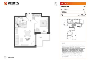 Rzut - Mieszkanie na sprzedaż 2 pokoje o powierzchni 41,89 m² - numer 24 w Locus 2
