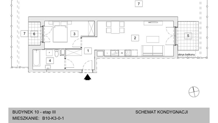 Rzut - Mieszkanie na sprzedaż 2 pokoje o powierzchni 48,4 m² - numer B10-K3-0-1 w Żerniki na Novo III