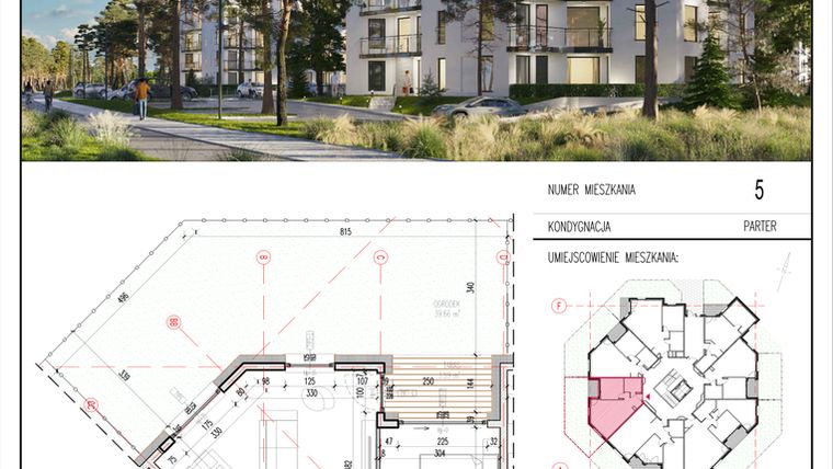 Rzut - Mieszkanie na sprzedaż 2 pokoje o powierzchni 42,89 m² - numer 5 w Grasera 12