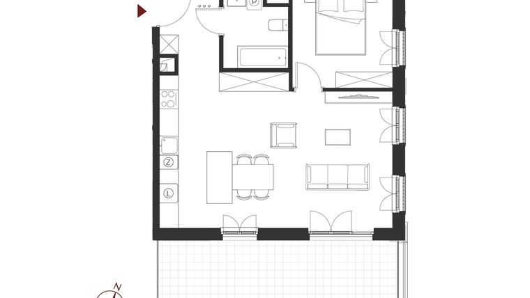 Rzut - Mieszkanie na sprzedaż 2 pokoje o powierzchni 52,95 m² - numer B.1.7 w Apartamenty Symfonia