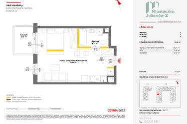 Rzut - Mieszkanie na sprzedaż 1 pokój o powierzchni 35,09 m² - numer 81 w Miasteczko Julianów etap 2