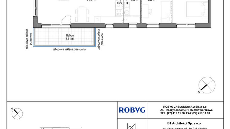 Rzut - Mieszkanie na sprzedaż 3 pokoje o powierzchni 78,65 m² - numer A.3M01 w Kobieli 4