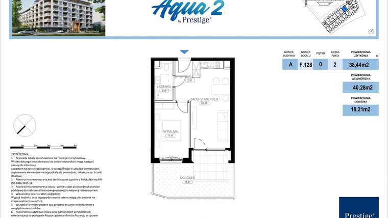 Rzut - Mieszkanie na sprzedaż 2 pokoje o powierzchni 38,44 m² - numer F.128 w Bel Mare (Międzyzdroje)