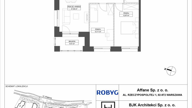 Rzut - Mieszkanie na sprzedaż 3 pokoje o powierzchni 57,52 m² - numer A.4M02 w WENDY