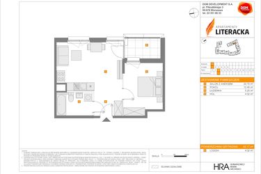Rzut - Mieszkanie na sprzedaż 2 pokoje o powierzchni 42,17 m² - numer E.11 w Apartamenty Literacka etap 2.2