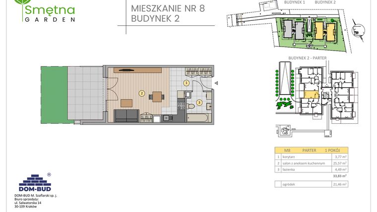 Rzut - Mieszkanie na sprzedaż 1 pokój o powierzchni 33,83 m² - numer 8 w Smętna Garden