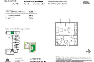 Rzut - Mieszkanie na sprzedaż 1 pokój o powierzchni 29,63 m² - numer BL.53 w Parkove Love - apartamenty inwestycyjne