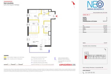 Rzut - Mieszkanie na sprzedaż 3 pokoje o powierzchni 53,97 m² - numer 31 w Neo Nova Ochota 2