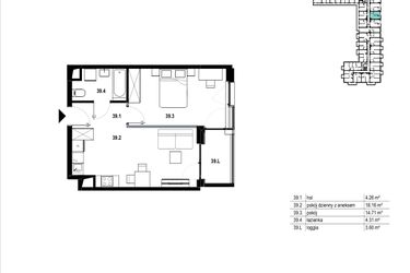 Rzut - Mieszkanie na sprzedaż 2 pokoje o powierzchni 41,44 m² - numer C3.39 w Osiedle Mozaika