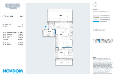 Rzut - Mieszkanie na sprzedaż 2 pokoje o powierzchni 45,81 m² - numer 54 w Stacja Grodzisk