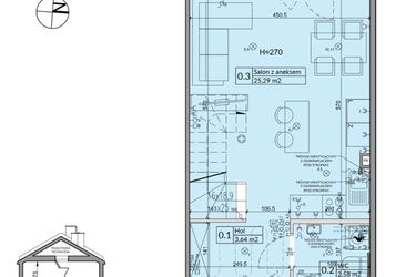 Rzut - Dom na sprzedaż 3 pokoje o powierzchni 62,3 m² - numer 25B w Osiedle Stokrotki etap 4 i 5
