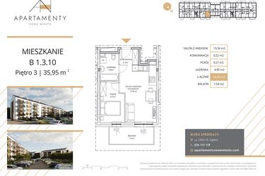 Rzut - Mieszkanie na sprzedaż 2 pokoje o powierzchni 35,95 m² - numer B1.3.10 w Apartamenty Nowe Miasto