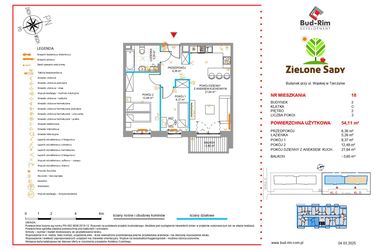 Rzut - Mieszkanie na sprzedaż 3 pokoje o powierzchni 54,11 m² - numer 18 w Zielone Sady etap II