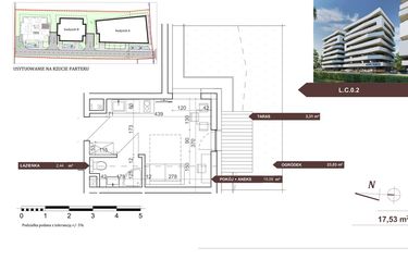 Rzut - Mieszkanie na sprzedaż 1 pokój o powierzchni 17,53 m² - numer L.C.0.2 w Royal Studios Smart Apartments etap 2
