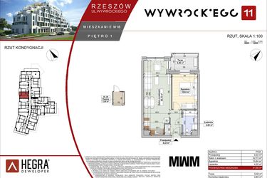 Rzut - Mieszkanie na sprzedaż 2 pokoje o powierzchni 41,8 m² - numer M18 w Apartamenty Wywrockiego 11