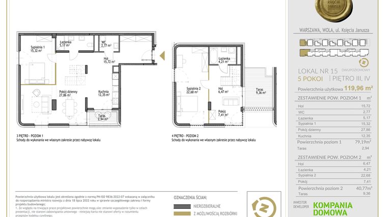 Rzut - Mieszkanie na sprzedaż 4 pokoje o powierzchni 119,96 m² - numer WKJ-LM-15 w Wola Księcia Janusza