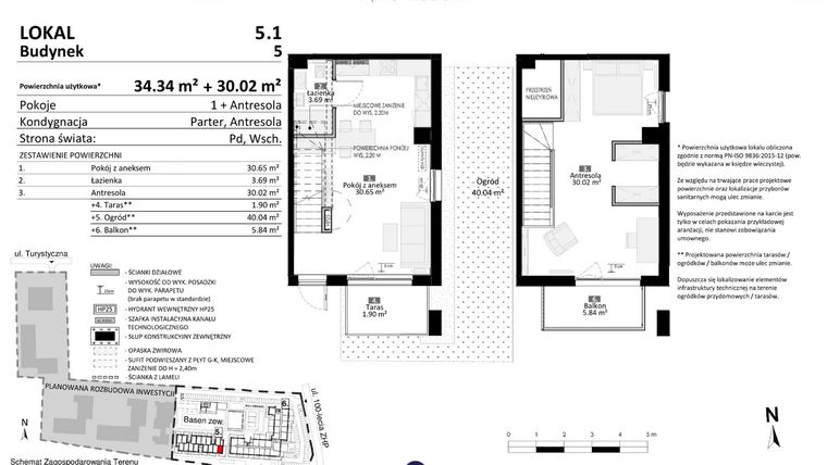 Rzut - Mieszkanie na sprzedaż 2 pokoje o powierzchni 64,36 m² - numer 5.01 w Pino Resort