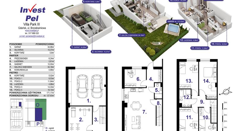 Rzut - Dom na sprzedaż 6 pokoi o powierzchni 188,79 m² - numer 2B w Villa Park Gdańsk etap III
