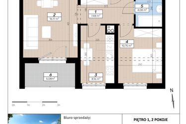 Rzut - Mieszkanie na sprzedaż 2 pokoje o powierzchni 46,64 m² - numer A/1/2 w Limone