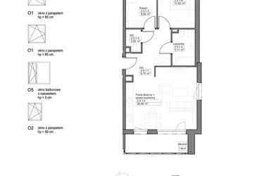 Rzut - Mieszkanie na sprzedaż 3 pokoje o powierzchni 65,21 m² - numer A.2.5.1 w Optima VIII