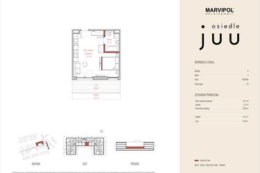 Rzut - Mieszkanie na sprzedaż 1 pokój o powierzchni 29,92 m² - numer A.M023 w Osiedle Juu