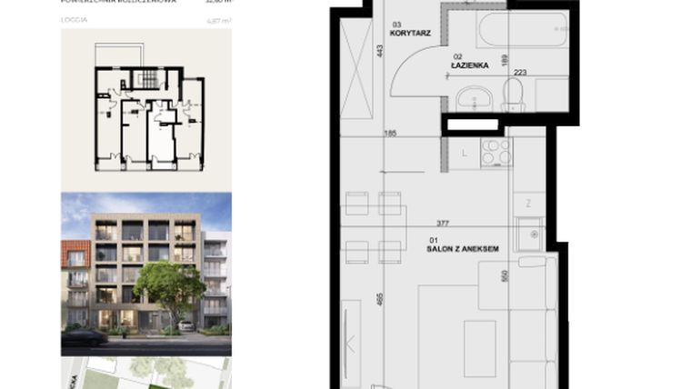 Rzut - Mieszkanie na sprzedaż 1 pokój o powierzchni 32,6 m² - numer 4M14 w Apartamentowiec Szaserów
