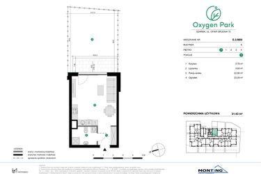 Rzut - Mieszkanie na sprzedaż 1 pokój o powierzchni 31,43 m² - numer E.0.M09 w Oxygen Park etap III