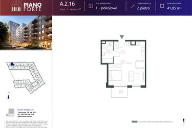 Rzut - Mieszkanie na sprzedaż 1 pokój o powierzchni 41,04 m² - numer A.2.16 w Piano