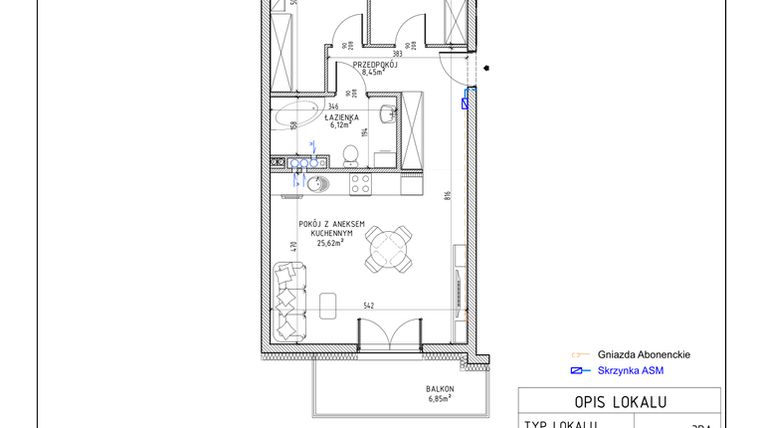 Rzut - Mieszkanie na sprzedaż 3 pokoje o powierzchni 61,95 m² - numer 5 w Harmonia bud. M3