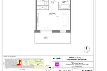 Rzut - Mieszkanie na sprzedaż 1 pokój o powierzchni 30,42 m² - numer MLAD/A/1/4 w Metro Life Apartamenty CD